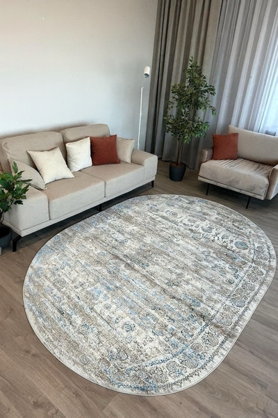 Изображение товара Ковер Radjab Carpet Бьянка Овал D008A / 11193RK-B (1.6x2.3, Cream Shirink/Blue Fdy)