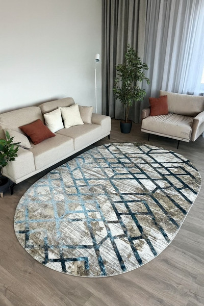 Изображение товара Коврик Radjab Carpet Бьянка Овал K551B / 11288RK-B (1.2x1.8, Cream Shirink/Blue Fdy)