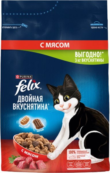 Изображение товара Сухой корм для кошек Felix Двойная вкуснятина с мясом (3кг)