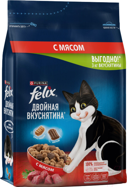 Изображение товара Сухой корм для кошек Felix Двойная вкуснятина с мясом (3кг)