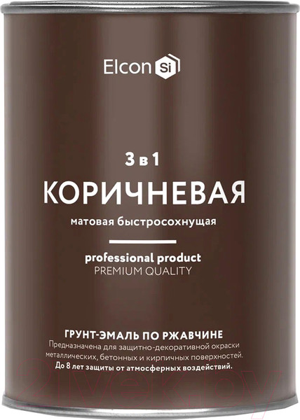 Изображение товара Грунт-эмаль Elcon По ржавчине 3в1 (800г, матовый коричневый)