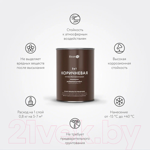Изображение товара Грунт-эмаль Elcon По ржавчине 3в1 (800г, матовый коричневый)