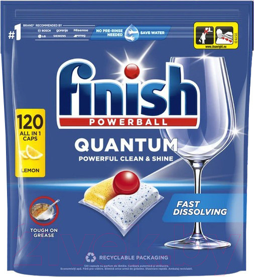 Изображение товара Капсулы для посудомоечных машин Finish Powerball Quantum AIO Лимон (120шт)
