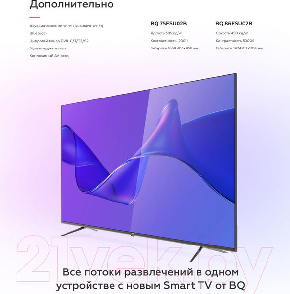 Изображение товара Телевизор BQ 75" 75FSU02B (черный)