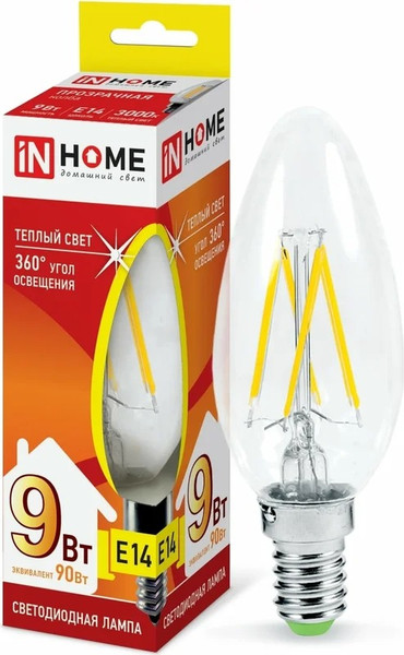 Изображение товара Лампа INhome LED-Свеча-deco 9Вт 230В Е14 3000К 1040Лм / 4690612026183