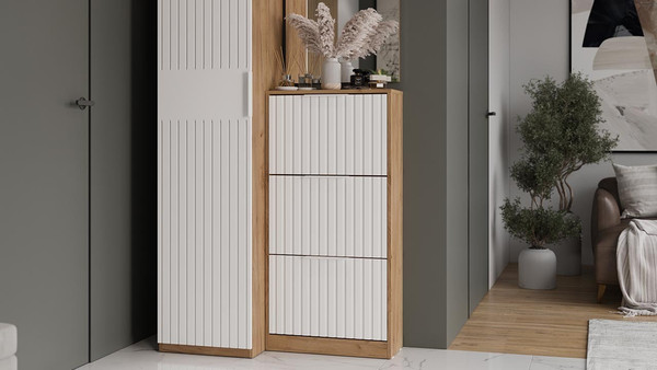 Изображение товара Тумба для обуви ТриЯ Хилтон (дуб крафт золотой/белый матовый)