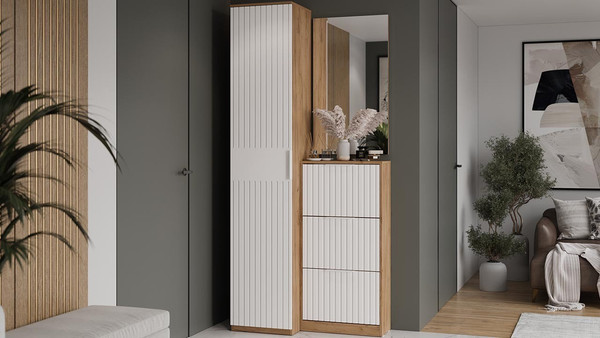 Изображение товара Тумба для обуви ТриЯ Хилтон (дуб крафт золотой/белый матовый)