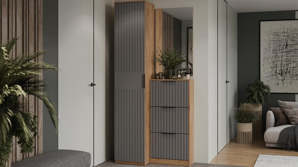 Изображение товара Тумба для обуви ТриЯ Хилтон (дуб крафт золотой/графит матовый)