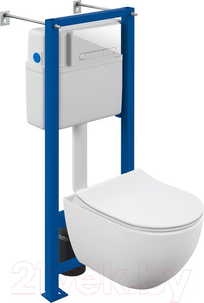 Изображение товара Унитаз подвесной с инсталляцией Cersanit Brasko Smart CO DPL EO Slim + Vector / 68304 (c кнопкой Estetica белый)