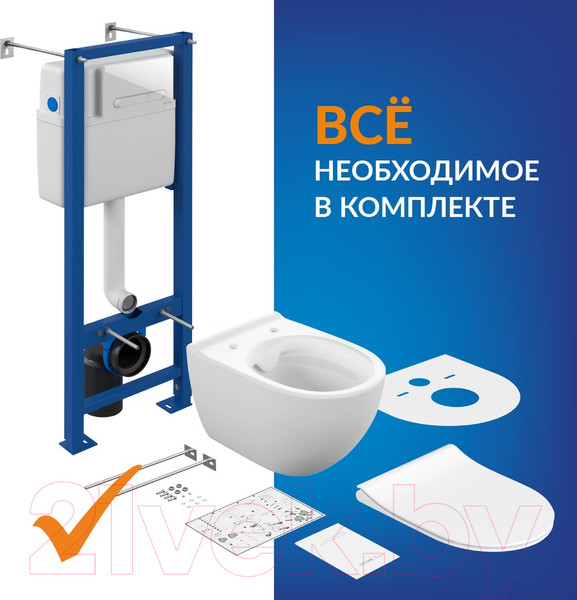 Изображение товара Унитаз подвесной с инсталляцией Cersanit Brasko Smart CO DPL EO Slim + Vector / 68304 (c кнопкой Estetica белый)