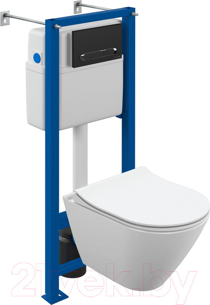 Изображение товара Унитаз подвесной с инсталляцией Cersanit City Smart CO DPL EO Slim + Vector / 68305 (с кнопкой Estetica черный матовый)