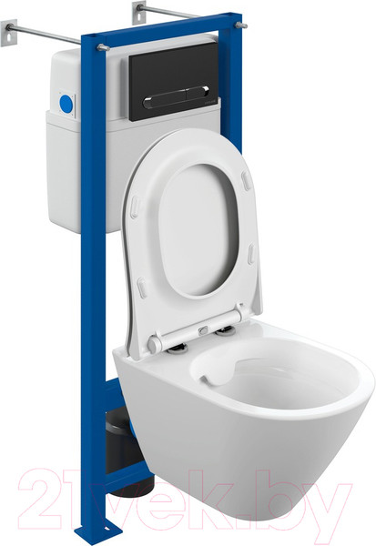 Изображение товара Унитаз подвесной с инсталляцией Cersanit City Smart CO DPL EO Slim + Vector / 68305 (с кнопкой Estetica черный матовый)