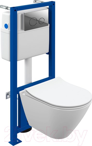 Изображение товара Унитаз подвесной с инсталляцией Cersanit City Smart CO DPL EO Slim + Link PRO / 68306 (с кнопкой Twins хром глянцевый)