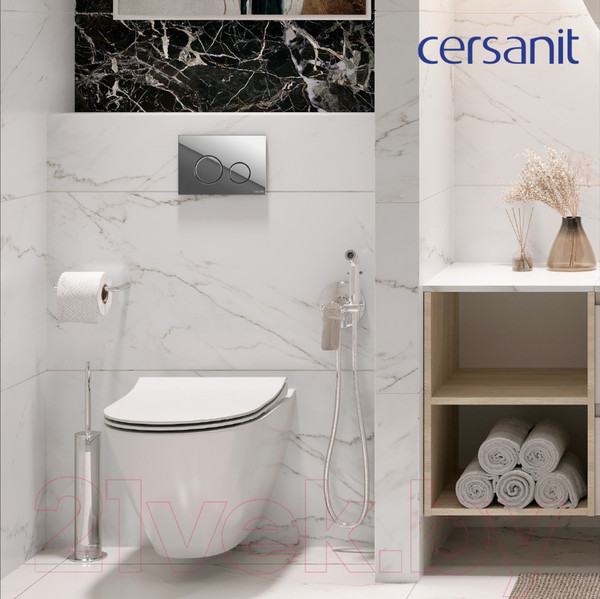 Изображение товара Унитаз подвесной с инсталляцией Cersanit City Smart CO DPL EO Slim + Link PRO / 68306 (с кнопкой Twins хром глянцевый)