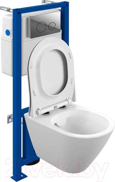 Изображение товара Унитаз подвесной с инсталляцией Cersanit City Smart CO DPL EO Slim + Link PRO / 68306 (с кнопкой Twins хром глянцевый)