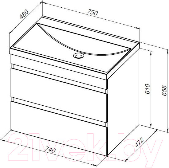 Изображение товара Тумба под умывальник Aquanet Нота new 75 / 334204 (дуб холден)