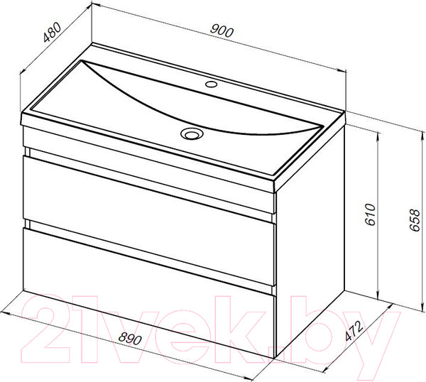 Изображение товара Тумба под умывальник Aquanet Нота new 90 / 334199 (дуб светлый)