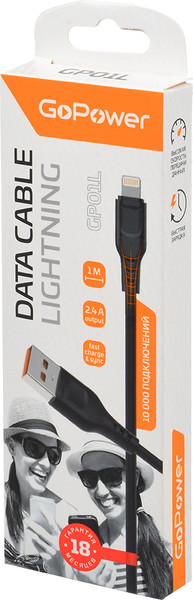 Изображение товара Кабель GoPower GP01L / 00-00018568 (1м, черный)