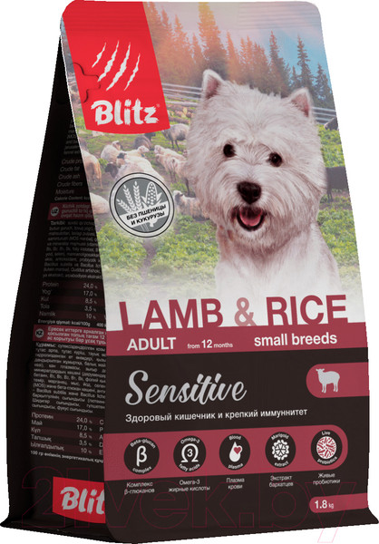 Изображение товара Сухой корм для собак Blitz Pets Adult Small Lamb & Rice / 4216 (1.8кг)