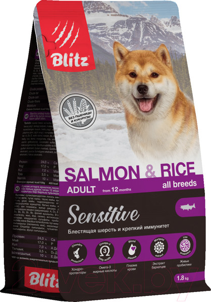 Изображение товара Сухой корм для собак Blitz Pets Adult Salmon & Rice / 4221 (1.8кг)