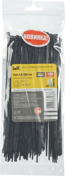Изображение товара Стяжка для кабеля IEK UHH33-D036-200-100-K02 (100шт, черный)