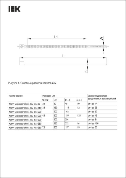 Изображение товара Стяжка для кабеля IEK UHH33-D048-380-100-K02 (100шт, черный)