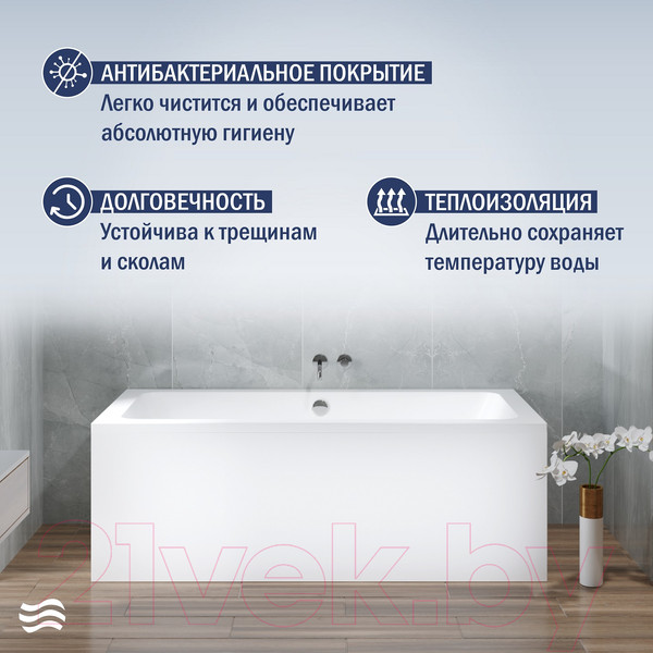 Изображение товара Ванна акриловая Lauter Olympia 180x80 / 21100080 (с ножками, лицевым и торцевым экранами)