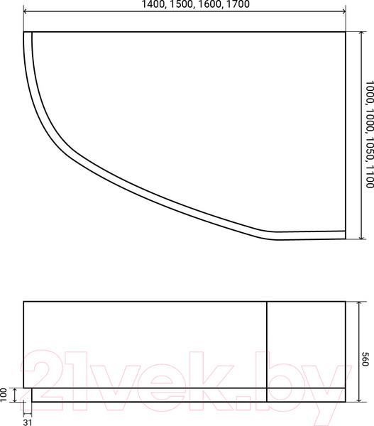 Изображение товара Ванна акриловая Lauter Valencia 140x95 / 2102140R (с ножками)