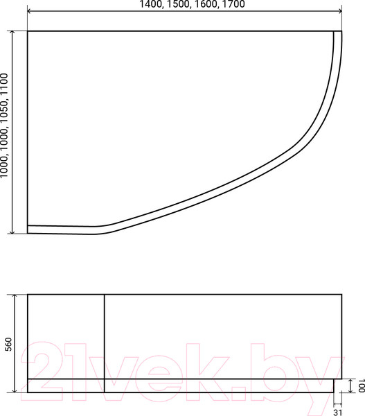 Изображение товара Ванна акриловая Lauter Valencia 140x95 / 2102140L (с ножками)
