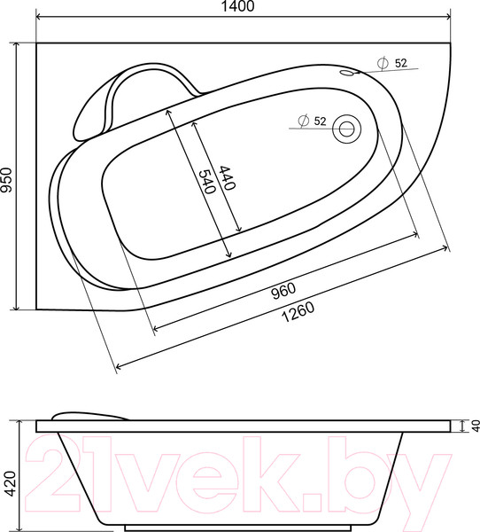 Изображение товара Ванна акриловая Lauter Valencia 140x95 / 2102140L (с ножками)