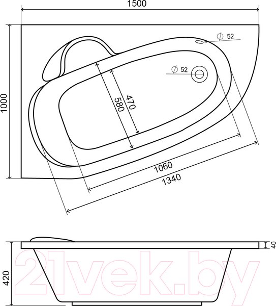 Изображение товара Ванна акриловая Lauter Valencia 150x100 / 2102150L (с ножками)