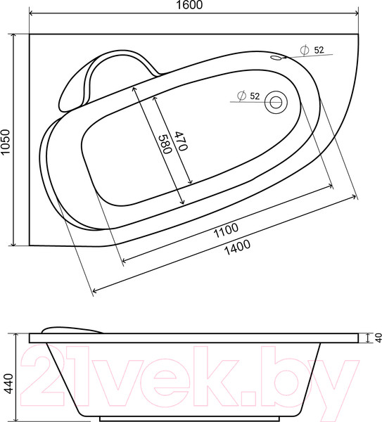 Изображение товара Ванна акриловая Lauter Valencia 160x105 / 2102160L (с ножками)
