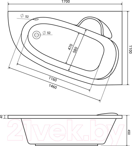 Изображение товара Ванна акриловая Lauter Valencia 170x110 / 2102170R (с ножками)