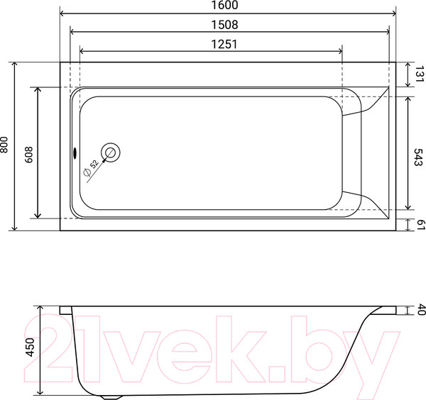Изображение товара Ванна акриловая Lauter Seraphina 160x80 / 2112160L (с ножками)