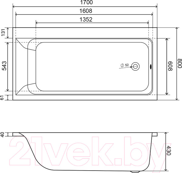 Изображение товара Ванна акриловая Lauter Seraphina 170x80 / 2112170R (с ножками)