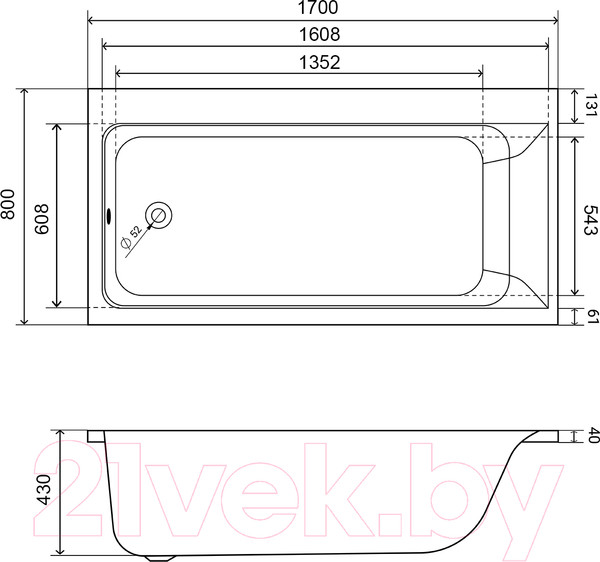 Изображение товара Ванна акриловая Lauter Seraphina 170x80 / 2112170L (с ножками, лицевым и торцевым экранами)