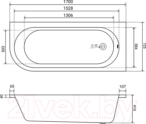 Изображение товара Ванна акриловая Lauter Monaco 170x72.5 / 2113170R (с ножками и лицевым экраном)