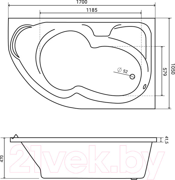 Изображение товара Ванна акриловая Lauter Geneva 170x105 / 2103170R (с ножками)