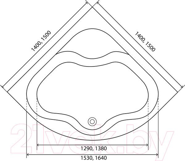 Изображение товара Ванна акриловая Lauter Majestica 140x140 / 21040140 (с ножками и лицевым экраном)