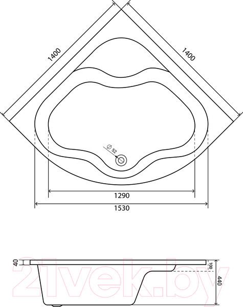 Изображение товара Ванна акриловая Lauter Majestica 140x140 / 21040140 (с ножками и лицевым экраном)