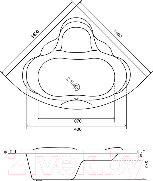Изображение товара Ванна акриловая Lauter Riviera 140x140 / 21050140 (с ножками)