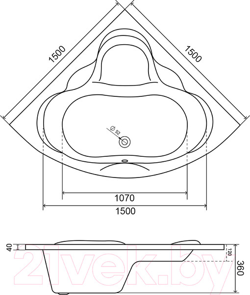 Изображение товара Ванна акриловая Lauter Riviera 150x150 / 21050150 (с ножками)