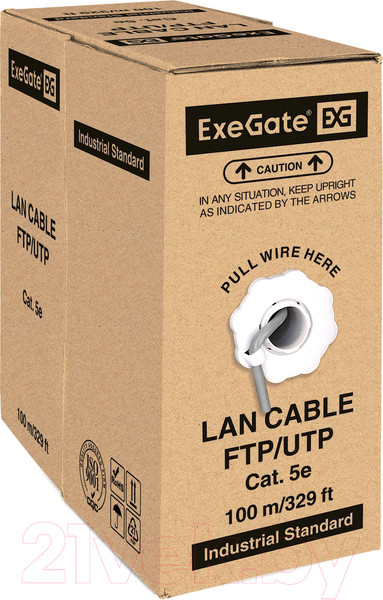 Изображение товара Кабель ExeGate UTP4-C5e-CCA-S24-IN-PVC-GY-100 / EX281816RUS