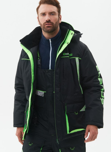 Изображение товара Костюм для охоты и рыбалки Huntsman Elbrus -35°C (р.52-54/182-188, черный/лайм)