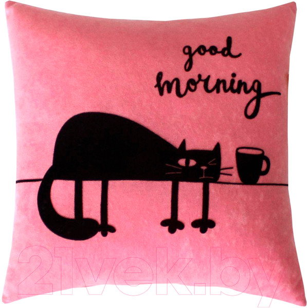 Изображение товара Подушка декоративная MATEX Meow. Good Morning / 37-859 (светло-розовый/чернильный)