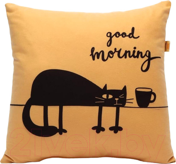 Изображение товара Подушка декоративная MATEX Meow. Good Morning / 28-185 (горчичный/чернильный)