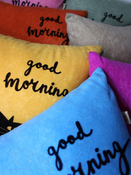 Изображение товара Подушка декоративная MATEX Meow. Good Morning / 43-058 (лососевый/чернильный)