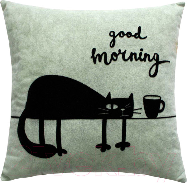 Изображение товара Подушка декоративная MATEX Meow. Good Morning / 24-767 (мятный/чернильный)