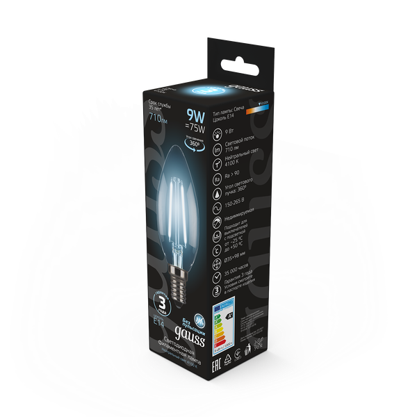 Изображение товара Лампа Gauss Filament Свеча 9W 710lm 4100К Е14 / 103801209