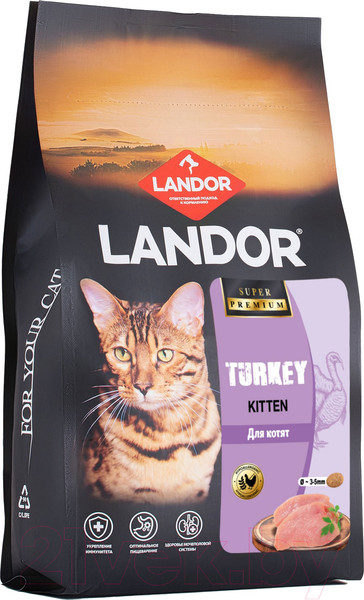 Изображение товара Сухой корм для кошек Landor Monoprotein Полнорационный для котят с индейкой / F1002 (2кг)